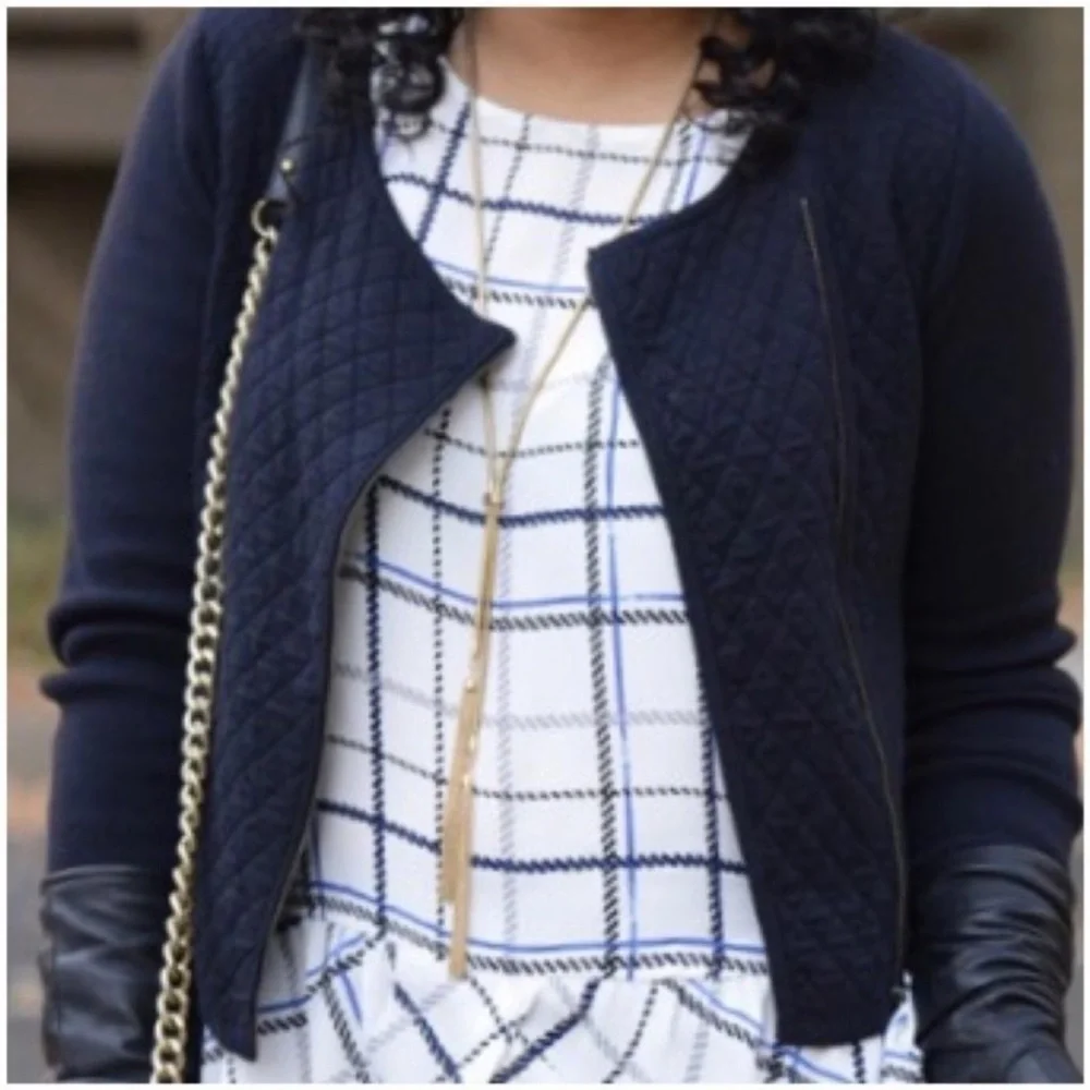 Elle Quilted Moto Textured Cardi Sweater EUC